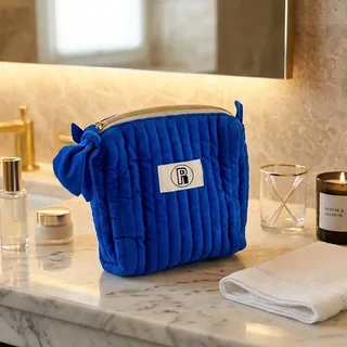 Blue Vertical-Quilt Cotton Toiletry Case