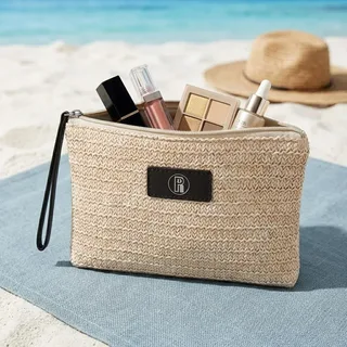 Natural Straw Cosmetic Bag with Zipper