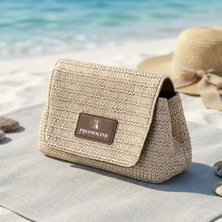 Beige Woven Straw Makeup Bag