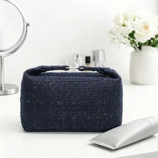 Dark Tweed Polyester Makeup Bag