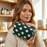 Emerald Polka Dot Fleece Makeup Bag – view 1