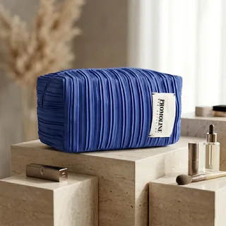Royal Blue Pleated Polyester Makeup Bag