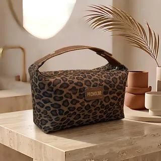 Leopard Print Cotton Cosmetic Bag with Handle