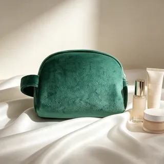 Green Velvet Makeup Bag with Side Loop