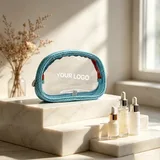 Sky Blue Clear PVC Makeup Bag with Mesh Trim – view 1