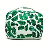 Tropical Leaf Print Polyester Makeup Bag with Handle – view 2