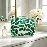 Tropical Leaf Print Polyester Makeup Bag with Handle – view 1