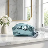 Metallic Ice Blue Puffy Makeup Bag with Knot Charm – view 1