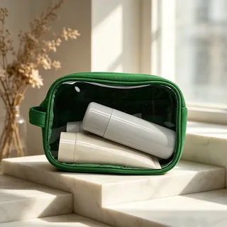 Emerald Clear PVC Makeup Bag with Green Trim