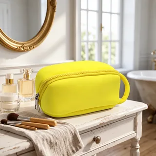 Rounded Lemon Yellow Neoprene Makeup Bag
