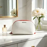 White and Red PU Half-Moon Makeup Bag – view 1