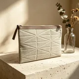 Beige Cotton Makeup Bag with Debossed Pattern – view 1