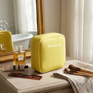 Lemon Yellow Neoprene Square Makeup Pouch