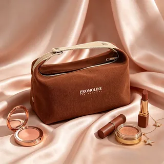 Canvas Makeup Case with Beige Top Handle