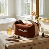 Coffee Brown Canvas Makeup Case with Beige Handle – view 1