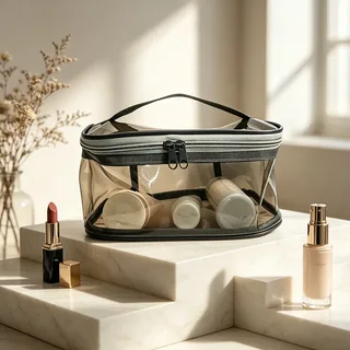 Smoke Gray Clear PVC Toiletry Bag with Handle