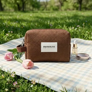 Waffle Cotton Cosmetic Bag with Side Handle