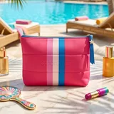 Pink Blue Striped Neoprene Cosmetic Pouch – view 1