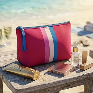 Red Blue Striped Neoprene Makeup Bag