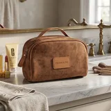 Brown Faux Suede Makeup Bag with Brush Holder – view 1
