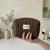Brown Quilted Nylon Cosmetic Bag – view 1