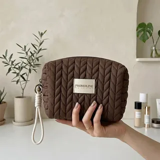Brown Quilted Nylon Cosmetic Bag