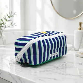 Striped Canvas Boxy Cosmetic Bag