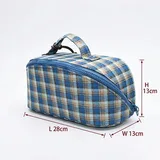 Blue Plaid Cotton Canvas Toiletry Pouch – view 2
