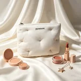 White Tufted Velvet Cosmetic Pouch – view 1