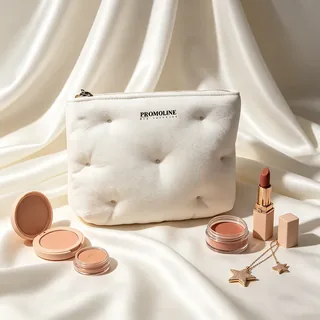 White Tufted Velvet Cosmetic Pouch