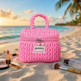 Pink Quilted Nylon Cosmetic Case with Handle – view 1