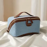 Blue Denim Cosmetic Bag with Handle – view 1