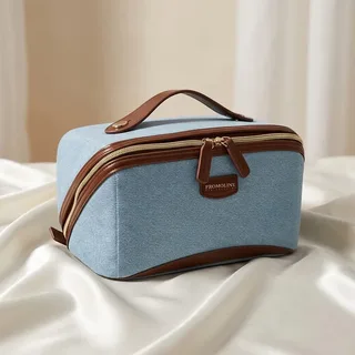 Blue Denim Cosmetic Bag with Handle