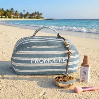 Blue Striped Canvas Cosmetic Bag