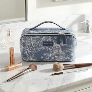 Minimal Blue Denim Makeup Organizer with Top Handle