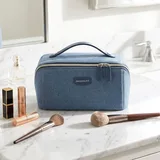 Blue Denim Cosmetic Bag with Zip-Top Handle – view 1