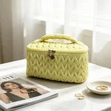 Yellow Quilted Polyester Cosmetic Case with Handle – view 1