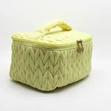 Yellow Quilted Polyester Cosmetic Case with Handle – view 2