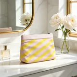 Pink and Yellow Striped Canvas Cosmetic Bag – view 1