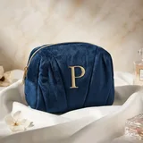 Deep Blue Velvet Monogram Cosmetic Bag – view 1