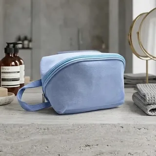 Blue Canvas Travel Toiletry Bag with Side Handle