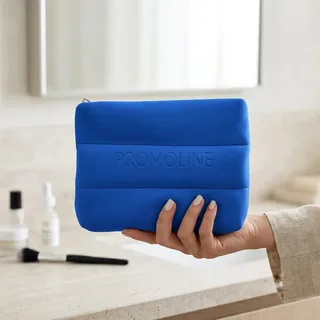 Blue Neoprene Makeup Bag with Debossed Logo