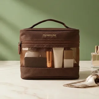 Semi-Sheer Mesh Toiletry Bag with Coffee Edge