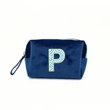 Dark Blue Makeup Bag with Initial Letter Applique – view 2