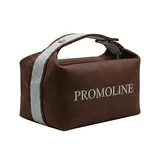 Brown Cotton Canvas Makeup Bag with Blue Strap – view 1