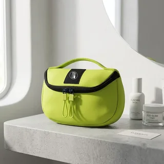 Flat Green Neoprene Makeup Bag with Handle
