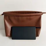 Coffee Brown PU Makeup Bag with Handle – view 2