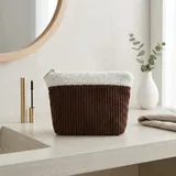 Brown Corduroy Makeup Bag with Sherpa Trim – view 1