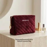 Burgundy Quilted Velvet Cosmetic Bag – view 1