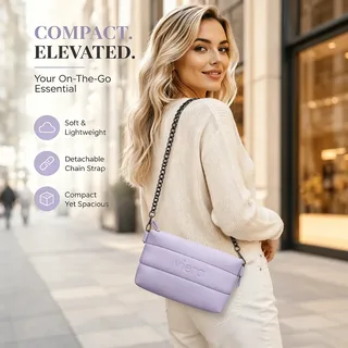 Purple Quilted Neoprene Crossbody Bag, Detachable Chain